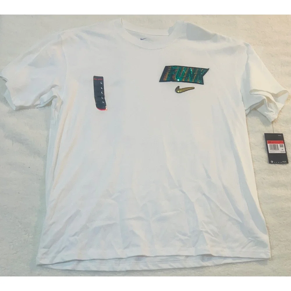 Nike Mens Basketball Funk Sequin Graphic T-Shirt White Large NWT
